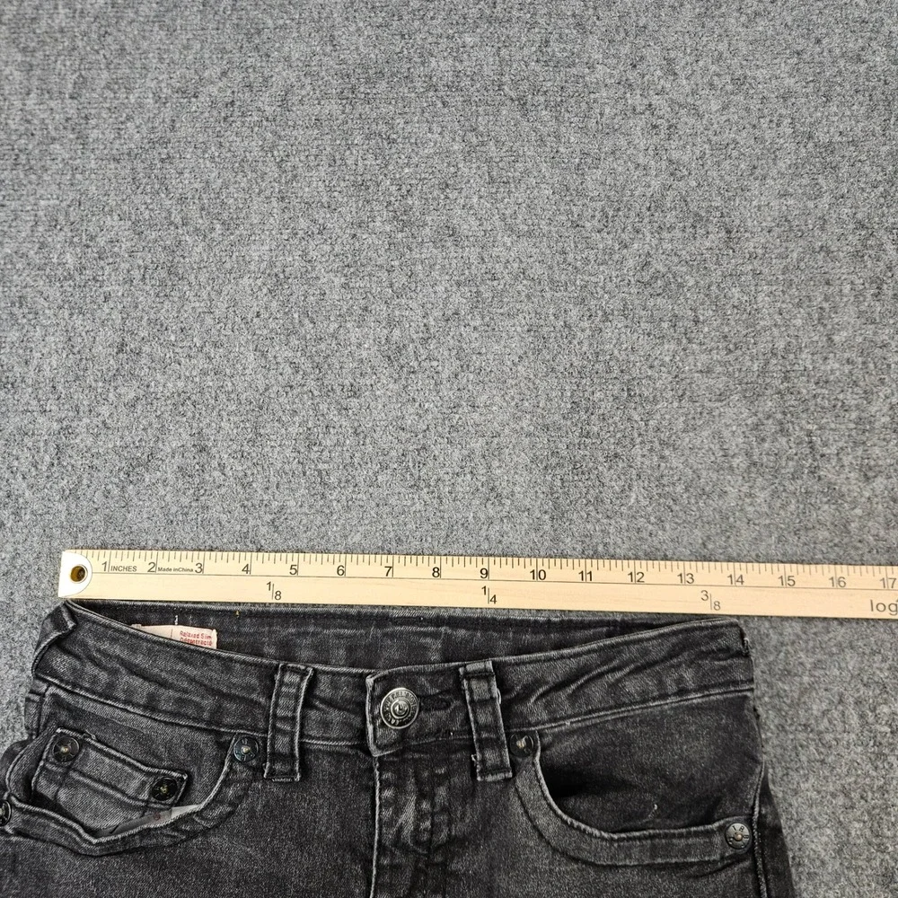 True Religion Geno Boys Relaxed Slim Jeans Faded Black Size 12 Horseshoe Stitch